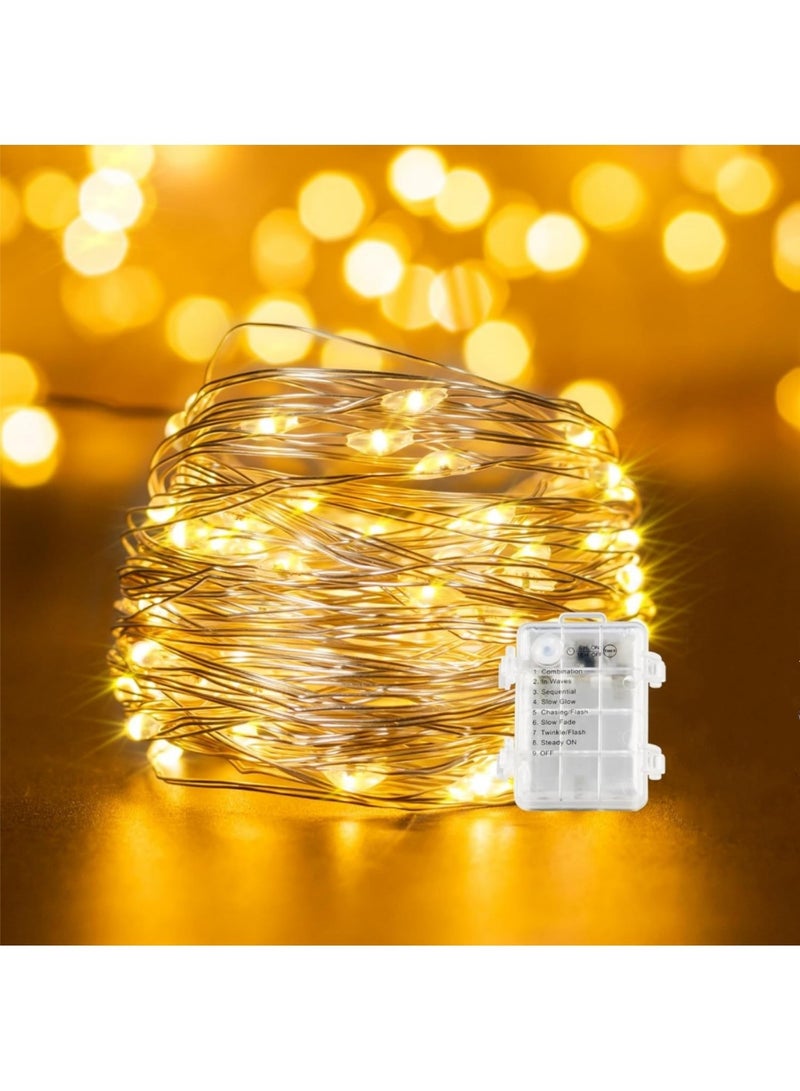 سايكفو أضواء زينة عيد الفطر 50 مصباح LED، طولها 5 أمتار، سلك فضي، تعمل بالبطارية، وضعان، لتزيين المنزل في حفلات العيد (أبيض دافئ) - Image 1